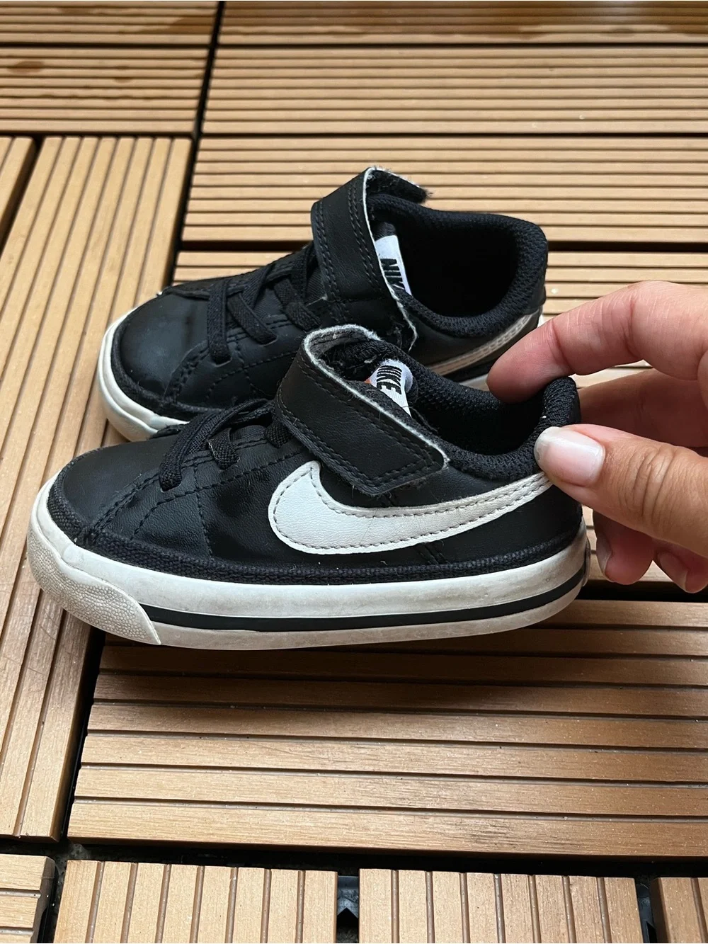 Nike Court Toddler Black & White Swoosh Velcro Sneakers